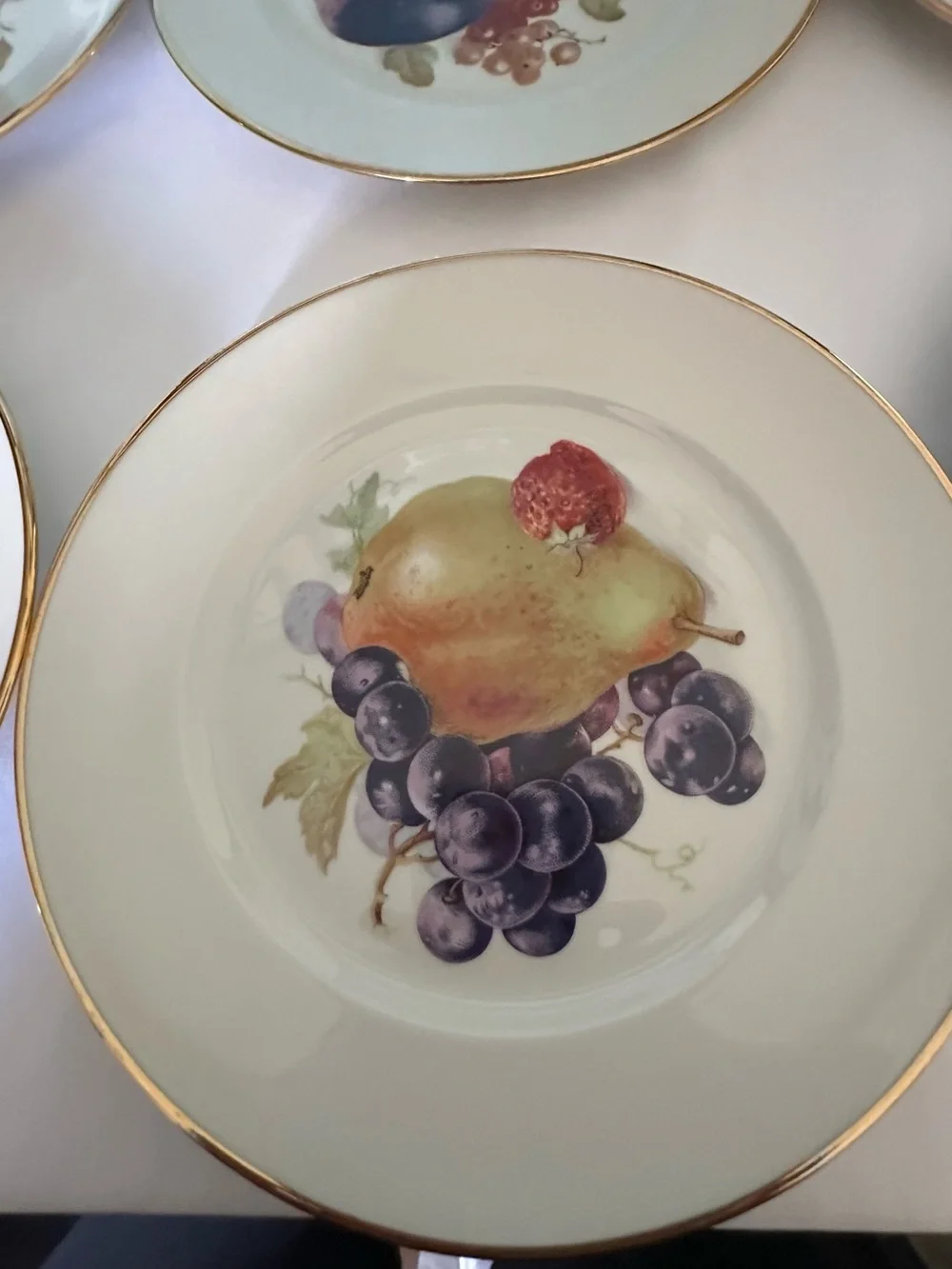 Porcelain Fruit Dessert Plates with Gold Rim - White (Set) 6